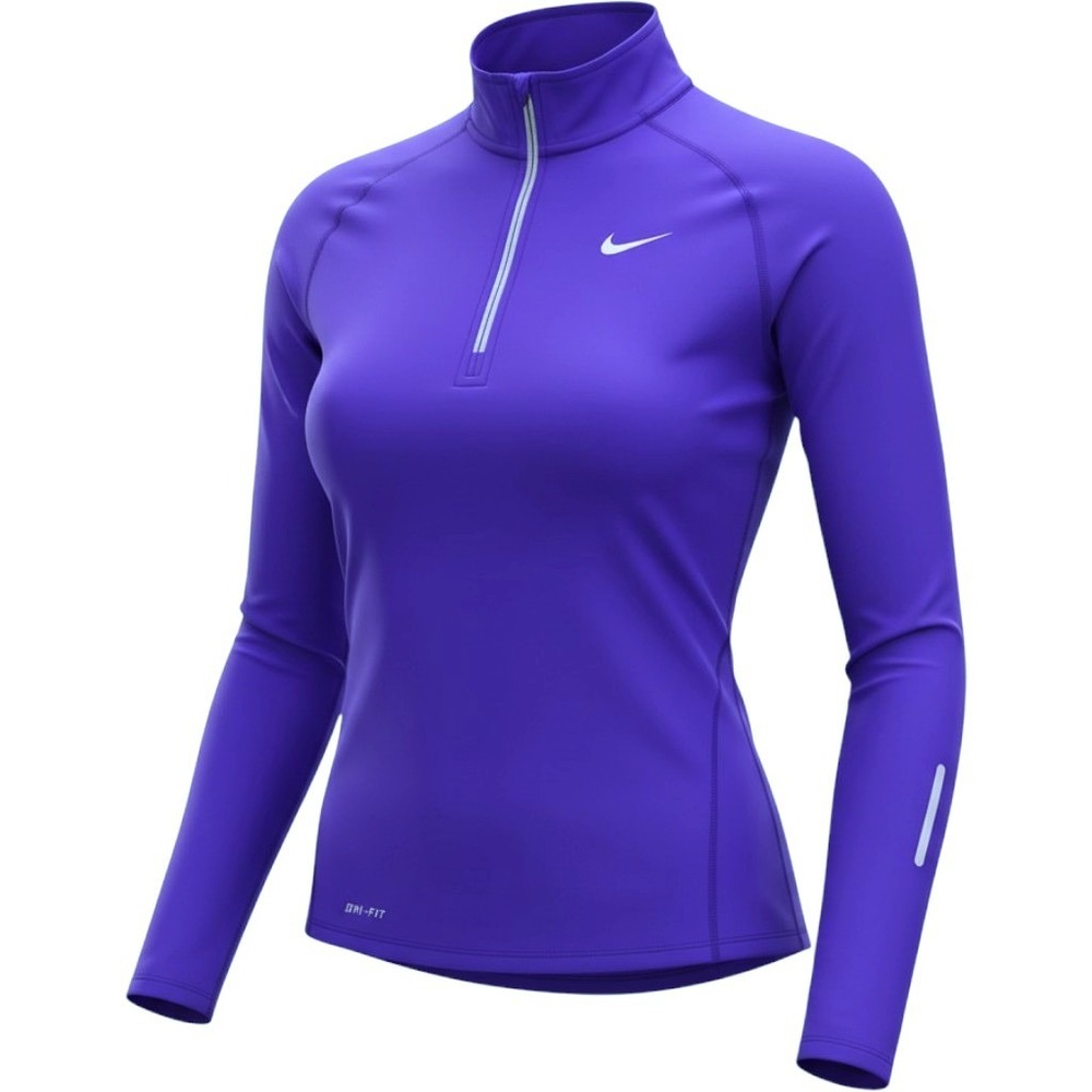 Nike Dri-FIT Running Top Womens XS Blue Polyester 1/4 Zip Pullover Reflective